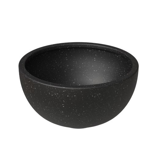 Black Fiberstone All-Weather Bowl Planter, 7-inch, durable outdoor decorative planter with smooth rounded design.
