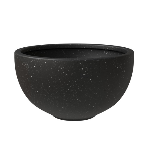 Black Fiberstone all-weather bowl planter, 7-inch size, with a smooth, rounded design suitable for outdoor and indoor plant display.