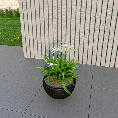 Black Fiberstone All-Weather Bowl Planter, 7-inch, durable outdoor garden container with modern design.