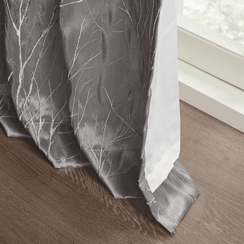 Tree Branch Embroidered Silky Lined Window Curtain Panel