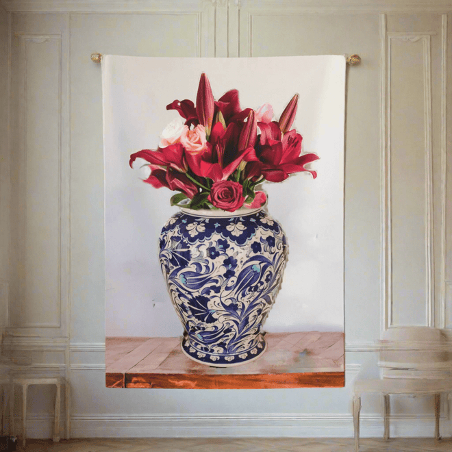 Colorful Chinese Vase & Flower Wall Tapestry - The Finishing Touch Decor