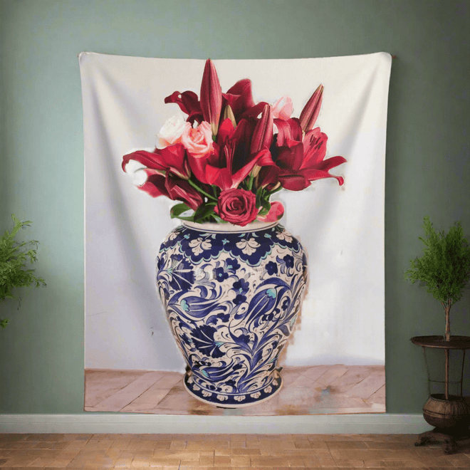 Colorful Chinese Vase & Flower Wall Tapestry - The Finishing Touch Decor