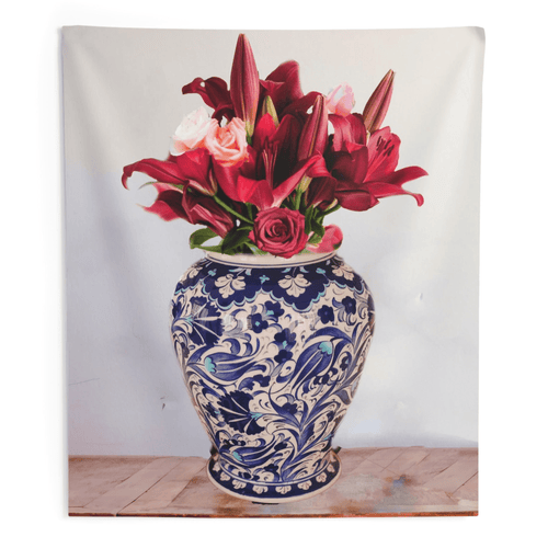Colorful Chinese Vase & Flower Wall Tapestry - The Finishing Touch Decor