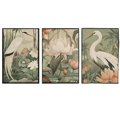 Retro Tropical Bird Canvas Wall Art Prints - 3pcs