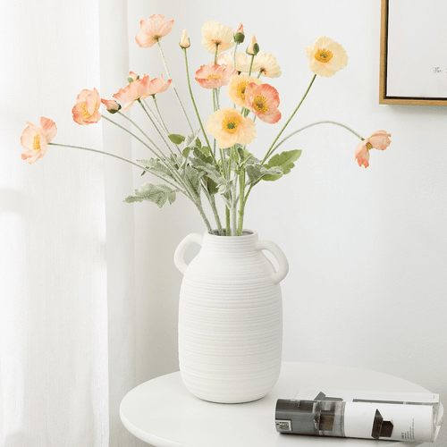 White Ceramic Handled Milk Jug Tall Round Vase - The Finishing Touch Decor
