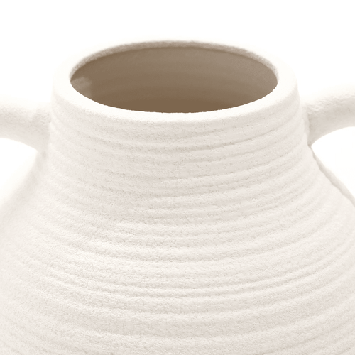 White Ceramic Handled Milk Jug Tall Round Vase - The Finishing Touch Decor