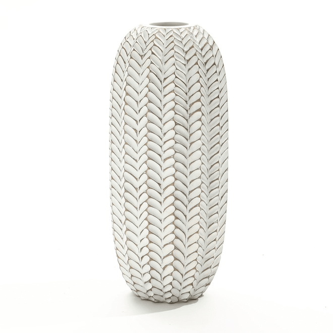 Modern Geometric Pattern Polyresin 17-Inch Tall Cylinder Vase
