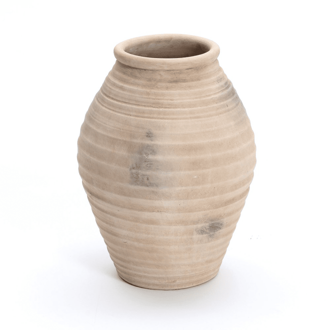 Ribbed Rustic Brown Terracotta Urn Vase