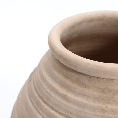 Ribbed Rustic Brown Terracotta Urn Vase