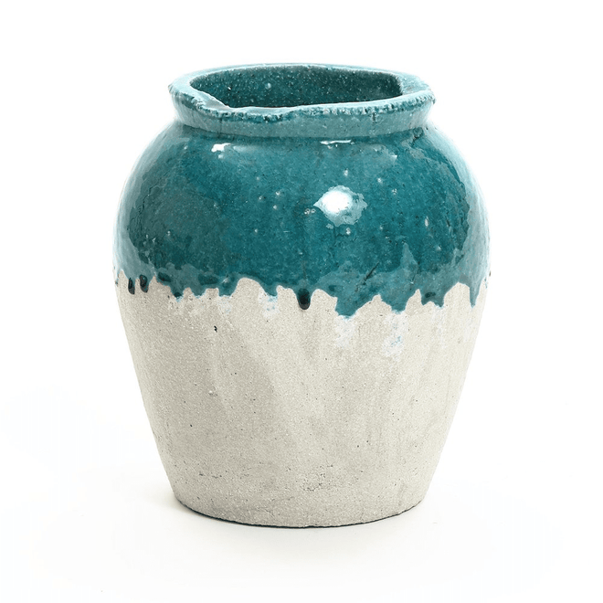 Tall Indoor/Outdoor Stoneware Green & White Jar Vase - The Finishing Touch Decor