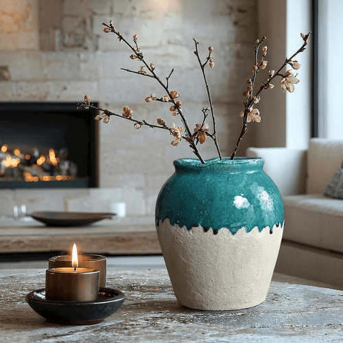 Tall Indoor/Outdoor Stoneware Green & White Jar Vase - The Finishing Touch Decor