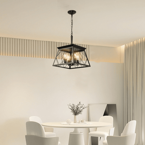 4-Light Farmhouse Chandeliers For Dining Room Black No Bulbs