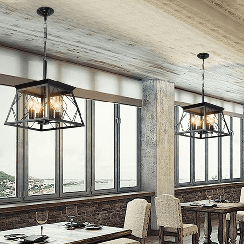 4-Light Farmhouse Chandeliers For Dining Room Black No Bulbs