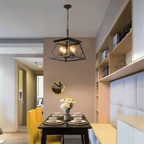 4-Light Farmhouse Chandeliers For Dining Room Black No Bulbs
