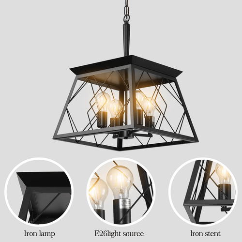 4-Light Farmhouse Chandeliers For Dining Room Black No Bulbs