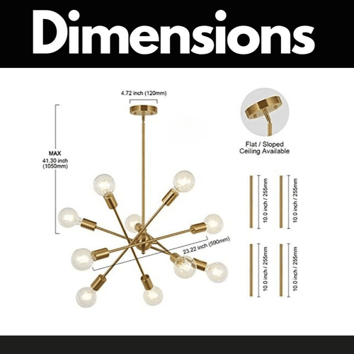 Modern Sputnik Chandelier Lighting 10 Lights with Adjustable Arms Brushed Brass Pendant Lighting