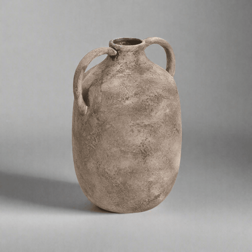 Distressed Marble Brown Ceramic Jug Vase with Handles 12in - The Finishing Touch Decor