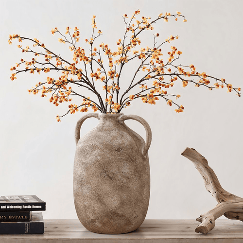 Distressed Marble Brown Ceramic Jug Vase with Handles 12in - The Finishing Touch Decor