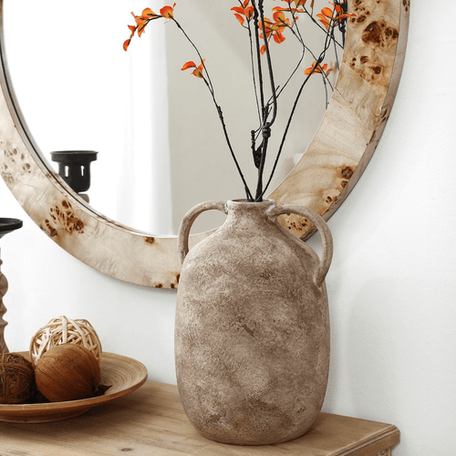 Distressed Marble Brown Ceramic Jug Vase with Handles 12in - The Finishing Touch Decor
