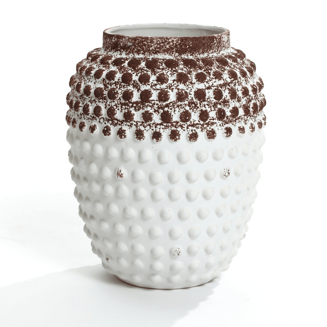 Vintage White and Brown Beaded Texture Urn Vase - The Finishing Touch Decor