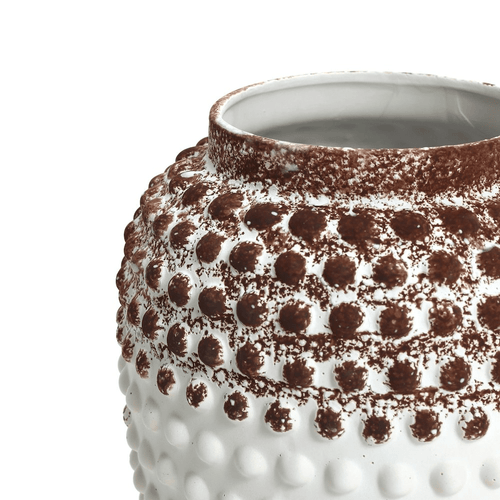 Vintage White and Brown Beaded Texture Urn Vase - The Finishing Touch Decor