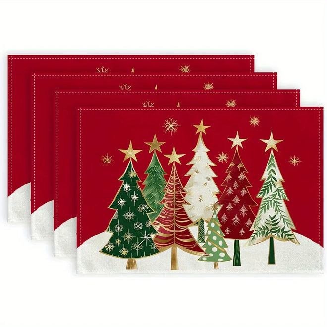 Red Christmas Tree Holiday Table Placemats - 4pcs