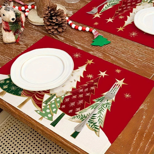 Red Christmas Tree Holiday Table Placemats - 4pcs