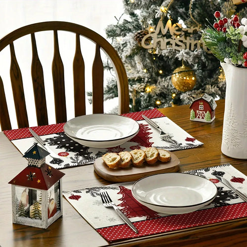 Red Christmas Tree Holiday Table Placemats - 4pcs