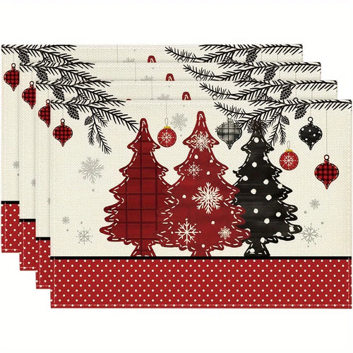 Red Christmas Tree Holiday Table Placemats - 4pcs