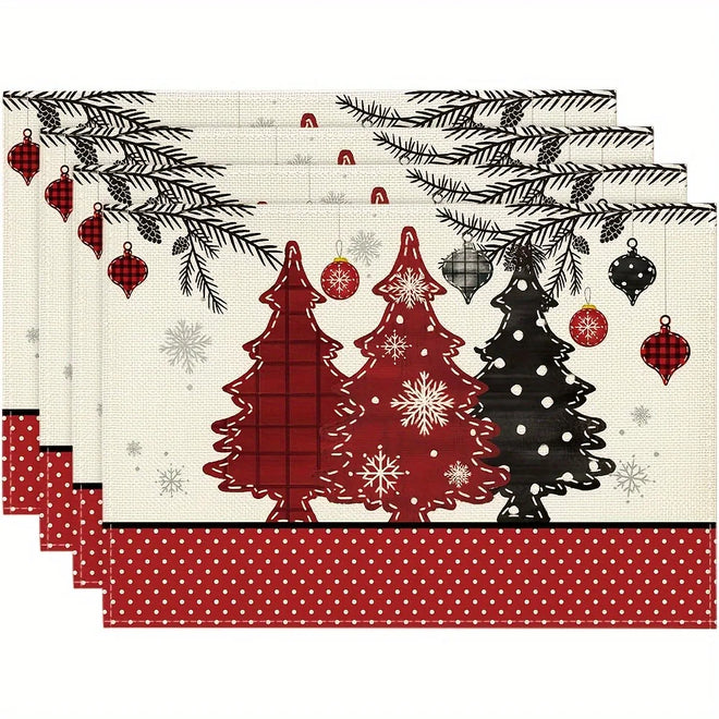 Red Christmas Tree Holiday Table Placemats - 4pcs