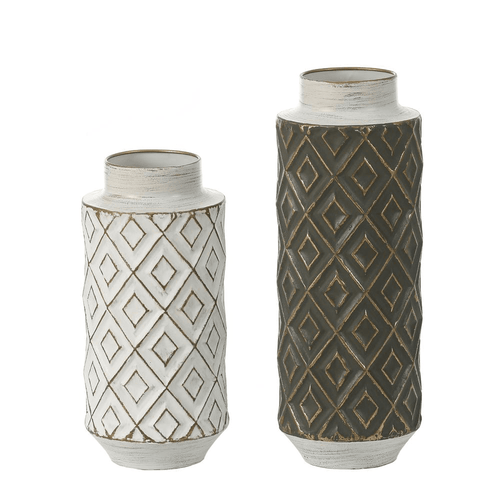 Retro Pattern Set of 2 Farmhouse Metal Bottle Vases - The Finishing Touch Decor
