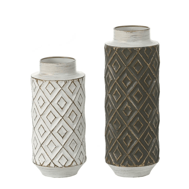 Retro Pattern Set of 2 Farmhouse Metal Bottle Vases - The Finishing Touch Decor