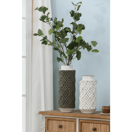 Retro Pattern Set of 2 Farmhouse Metal Bottle Vases - The Finishing Touch Decor