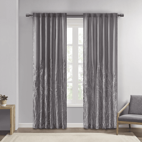 Tree Branch Embroidered Silky Lined Window Curtain Panel