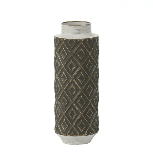 Retro Pattern Set of 2 Farmhouse Metal Bottle Vases - The Finishing Touch Decor