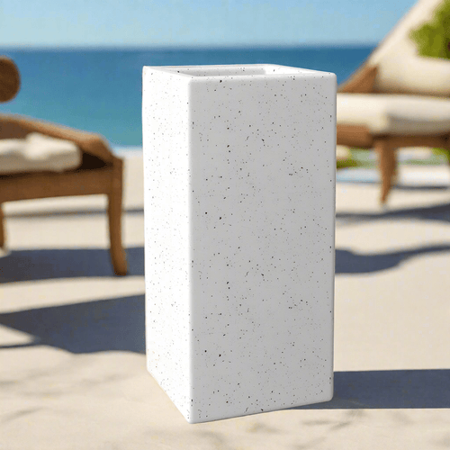Terra Series Poly Stone Planter in Dotted White 7.9" x 7.9" 19.7" High