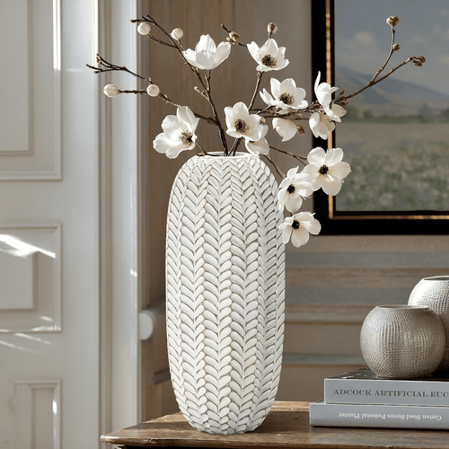 Modern Geometric Pattern Polyresin 17-Inch Tall Cylinder Vase