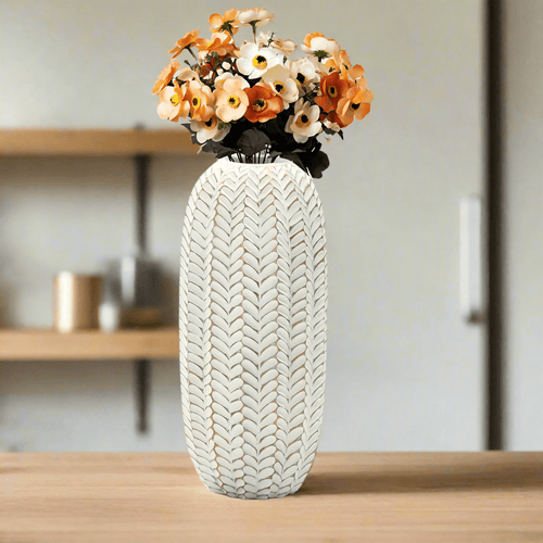 Modern Geometric Pattern Polyresin 17-Inch Tall Cylinder Vase
