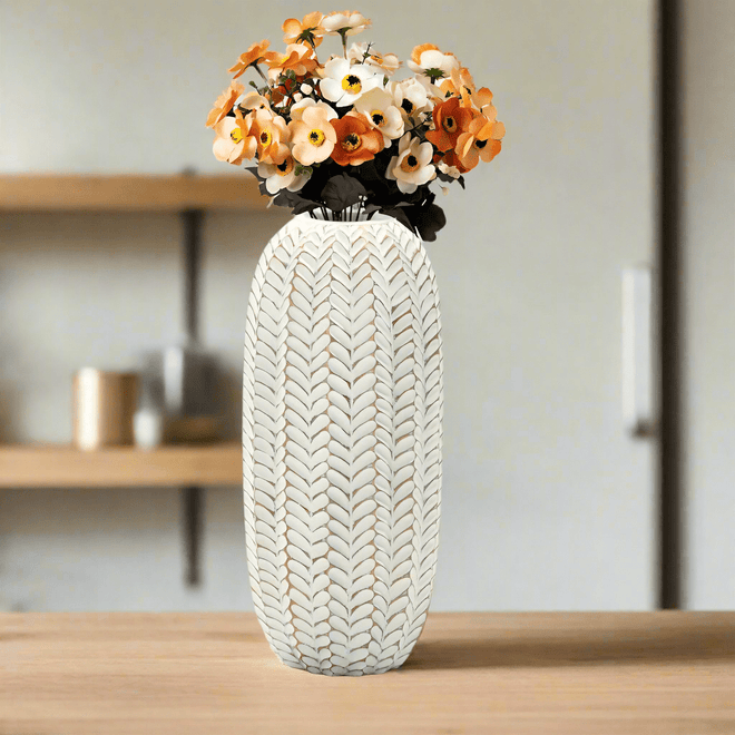 Modern Geometric Pattern Polyresin 17-Inch Tall Cylinder Vase