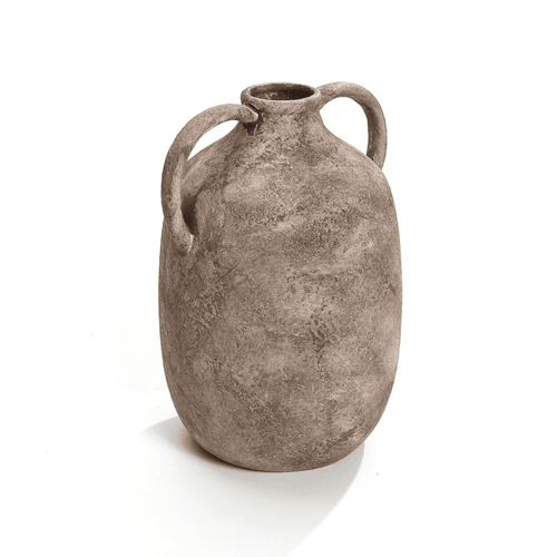 Distressed Marble Brown Ceramic Jug Vase with Handles 12in - The Finishing Touch Decor