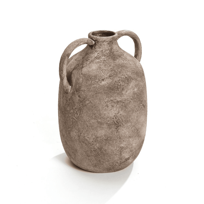 Distressed Marble Brown Ceramic Jug Vase with Handles 12in - The Finishing Touch Decor