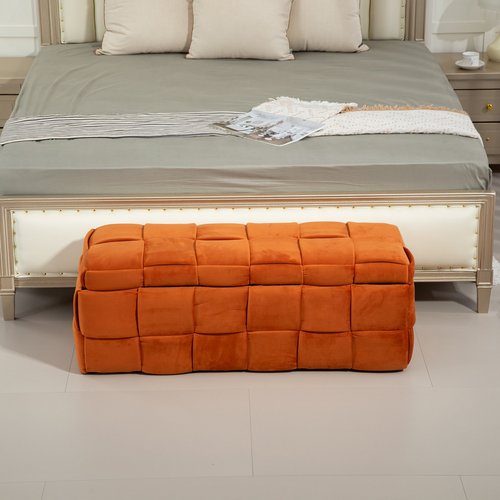 Storage Ottoman,Bedroom End Bench,Upholstered Fabric Storage Ottoman with Safety Hinge, Entryway Padded Footstool, Ottoman Bench for Living Room & Bedroom Orange