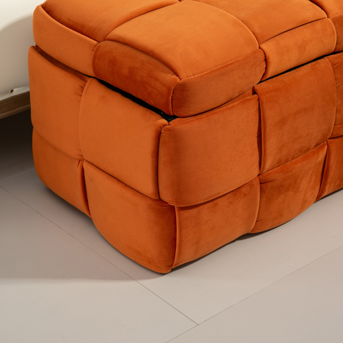 Storage Ottoman,Bedroom End Bench,Upholstered Fabric Storage Ottoman with Safety Hinge, Entryway Padded Footstool, Ottoman Bench for Living Room & Bedroom Orange