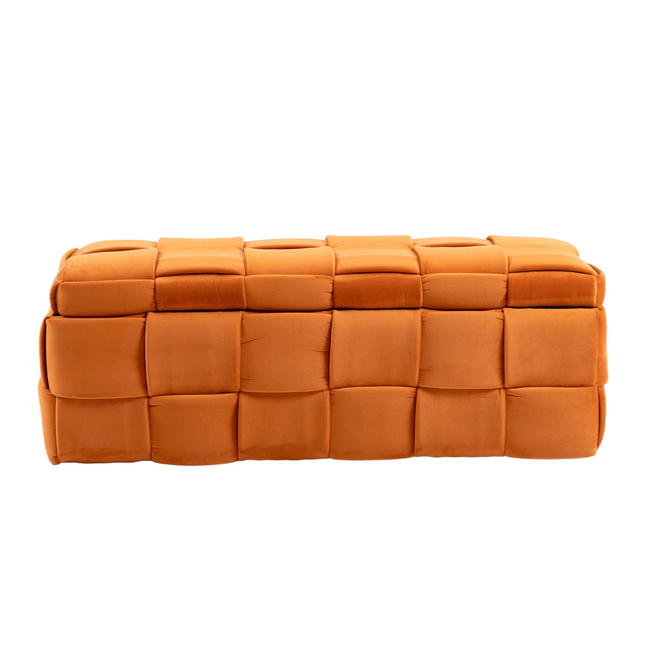 Storage Ottoman,Bedroom End Bench,Upholstered Fabric Storage Ottoman with Safety Hinge, Entryway Padded Footstool, Ottoman Bench for Living Room & Bedroom Orange