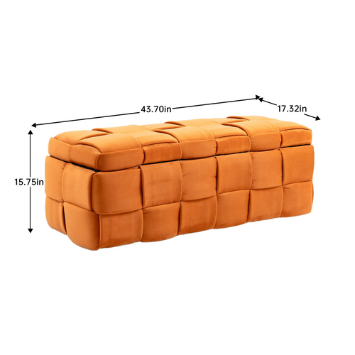 Storage Ottoman,Bedroom End Bench,Upholstered Fabric Storage Ottoman with Safety Hinge, Entryway Padded Footstool, Ottoman Bench for Living Room & Bedroom Orange
