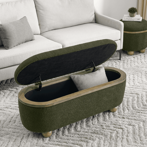 Storage Ottoman Bench, Upholstered End of Bed Ottoman Bench with Storage and Seating, Large Blanket Storage Bench for Foot Rest in Bedroom, Living Room, Entryway, Dark green