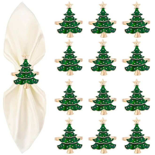 Green Christmas Tree Ornament Napkin Rings Set