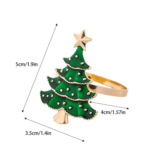 Green Christmas Tree Ornament Napkin Rings Set