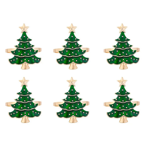 Green Christmas Tree Ornament Napkin Rings Set