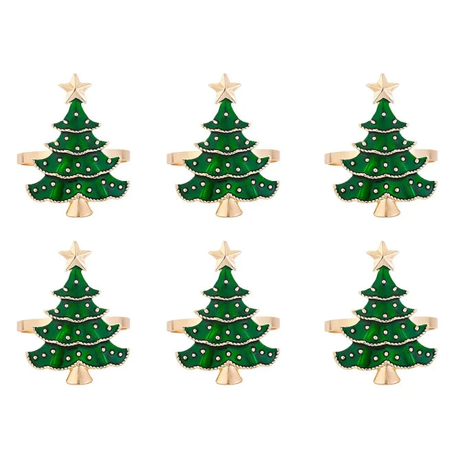 Green Christmas Tree Ornament Napkin Rings Set